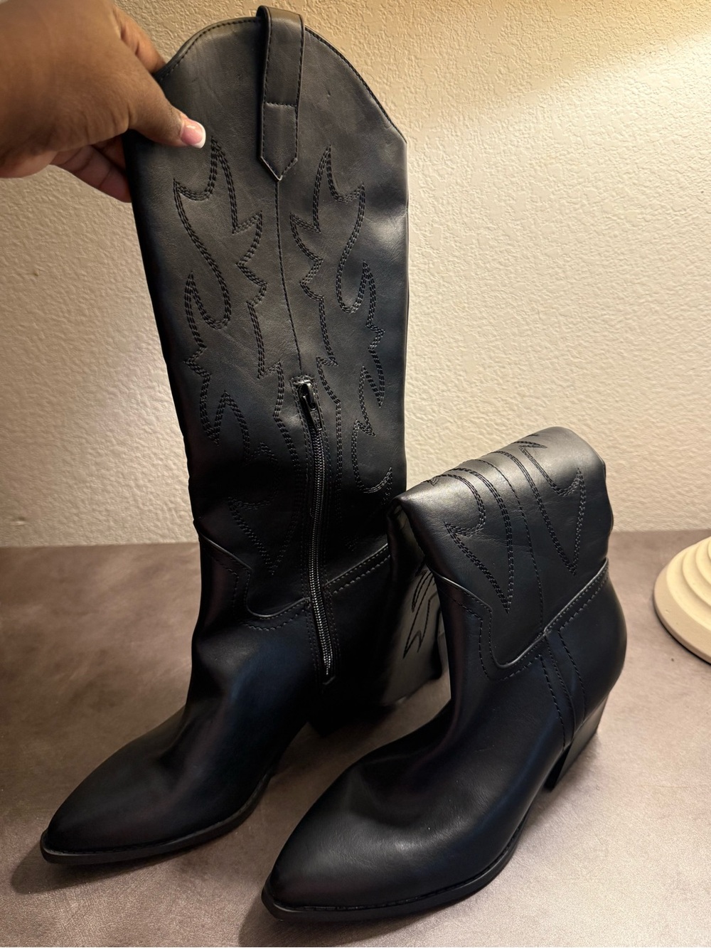 Classic Black Western Cowboy Boots for Men - Zip Shaft